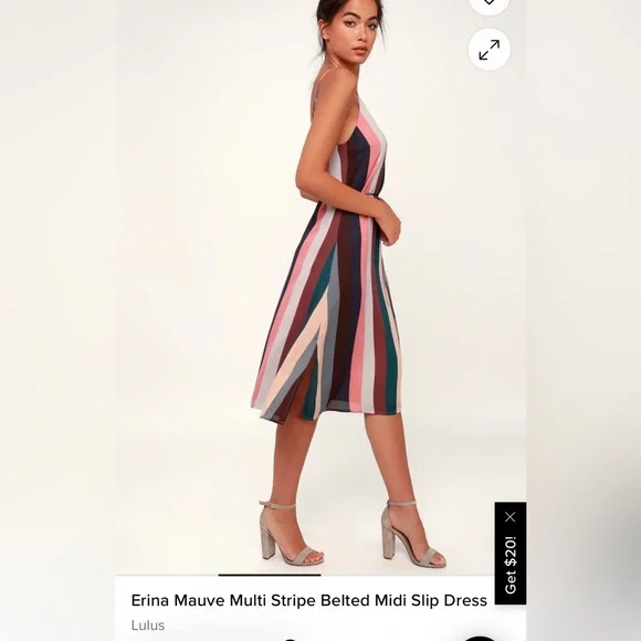 LULUS Erin Muave Multi stripe belted midi slip dress - Picture 4 of 9